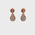 14K Rose Gold Oval Halo Drop Earrings with 96 Diamonds
