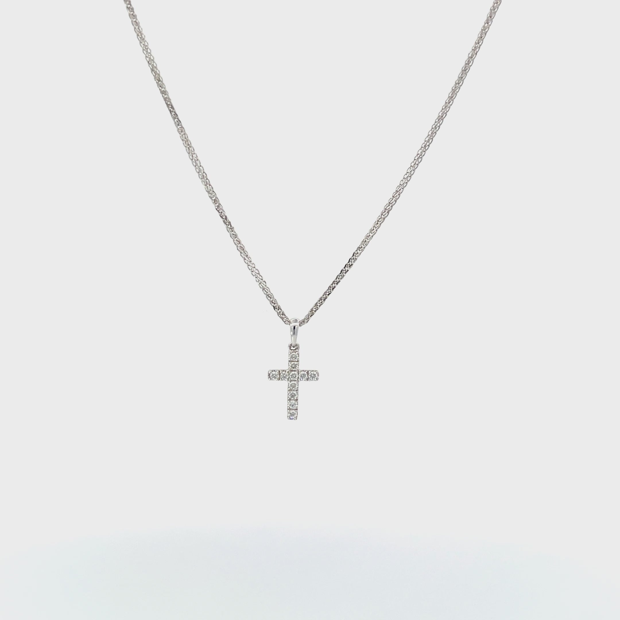 Petite 14K White Gold Diamond Cross Pendant with Bale