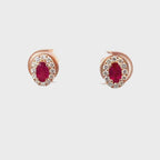 14K Rose Gold Oval Ruby and Diamond Halo Stud Earrings