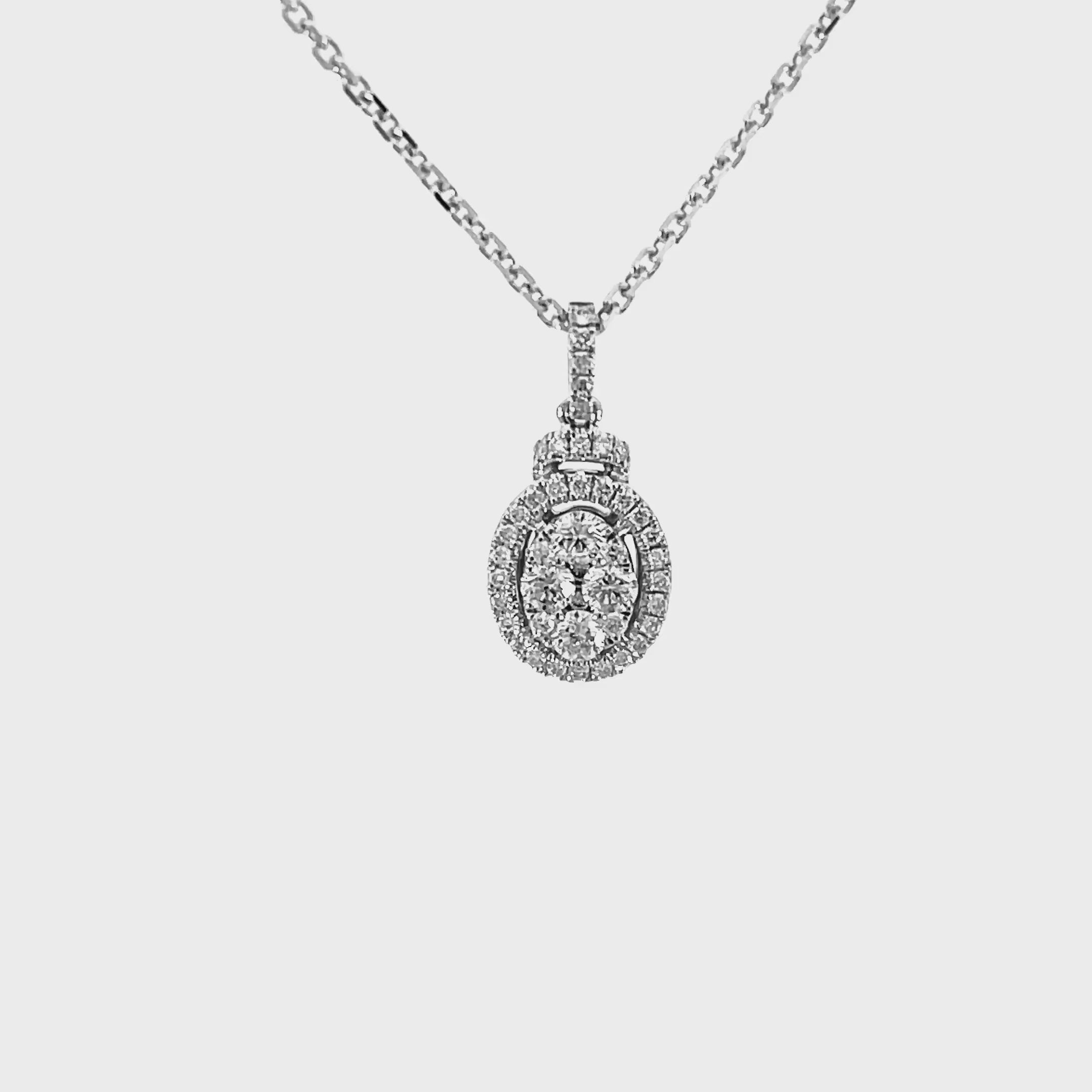 14K White Gold Oval-Shaped Halo Illusion Pendant