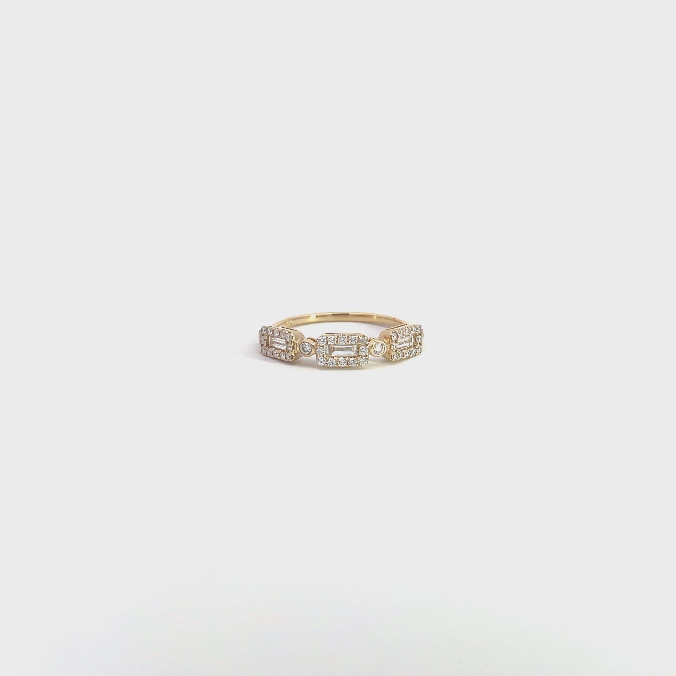 14K Yellow Gold Triple Halo and Baguette Cut Diamond Ring
