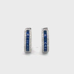 14K White Gold Thin-Set Sapphire and Diamond Hinged Hoop Earrings
