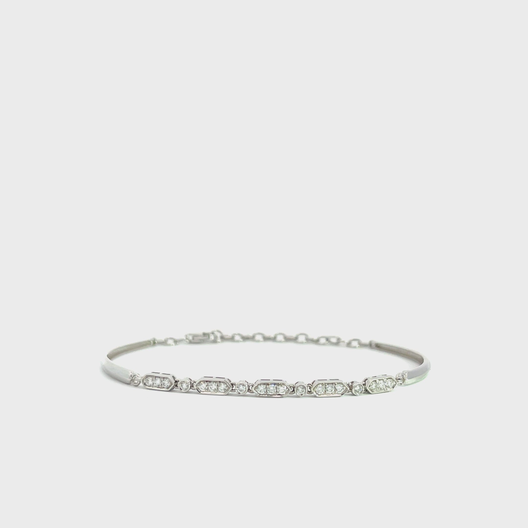 14K White Gold Geometric Bar and Chain Bracelet with 19 Diamonds