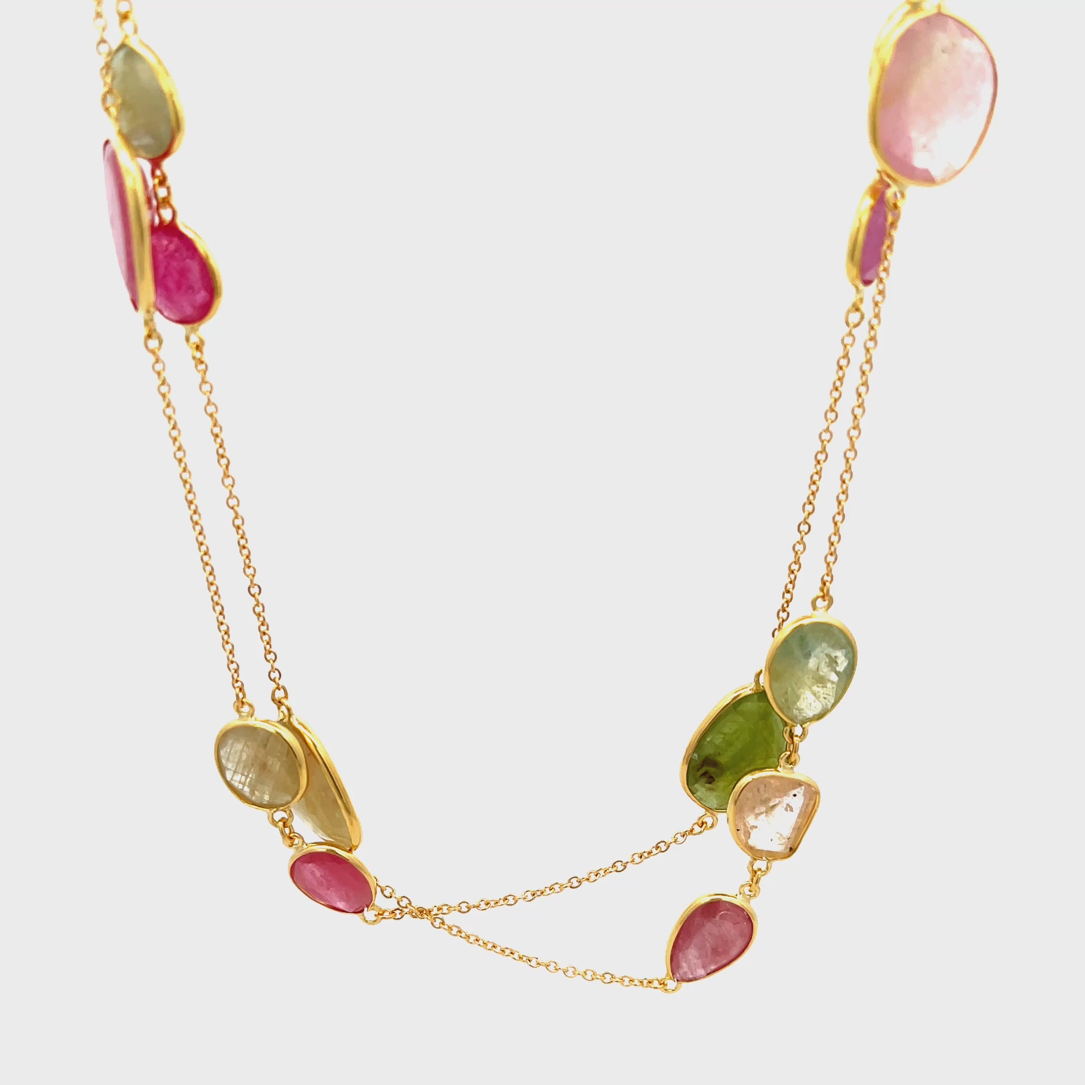 18K Yellow Gold Station Necklace with 21 Fancy Sapphires