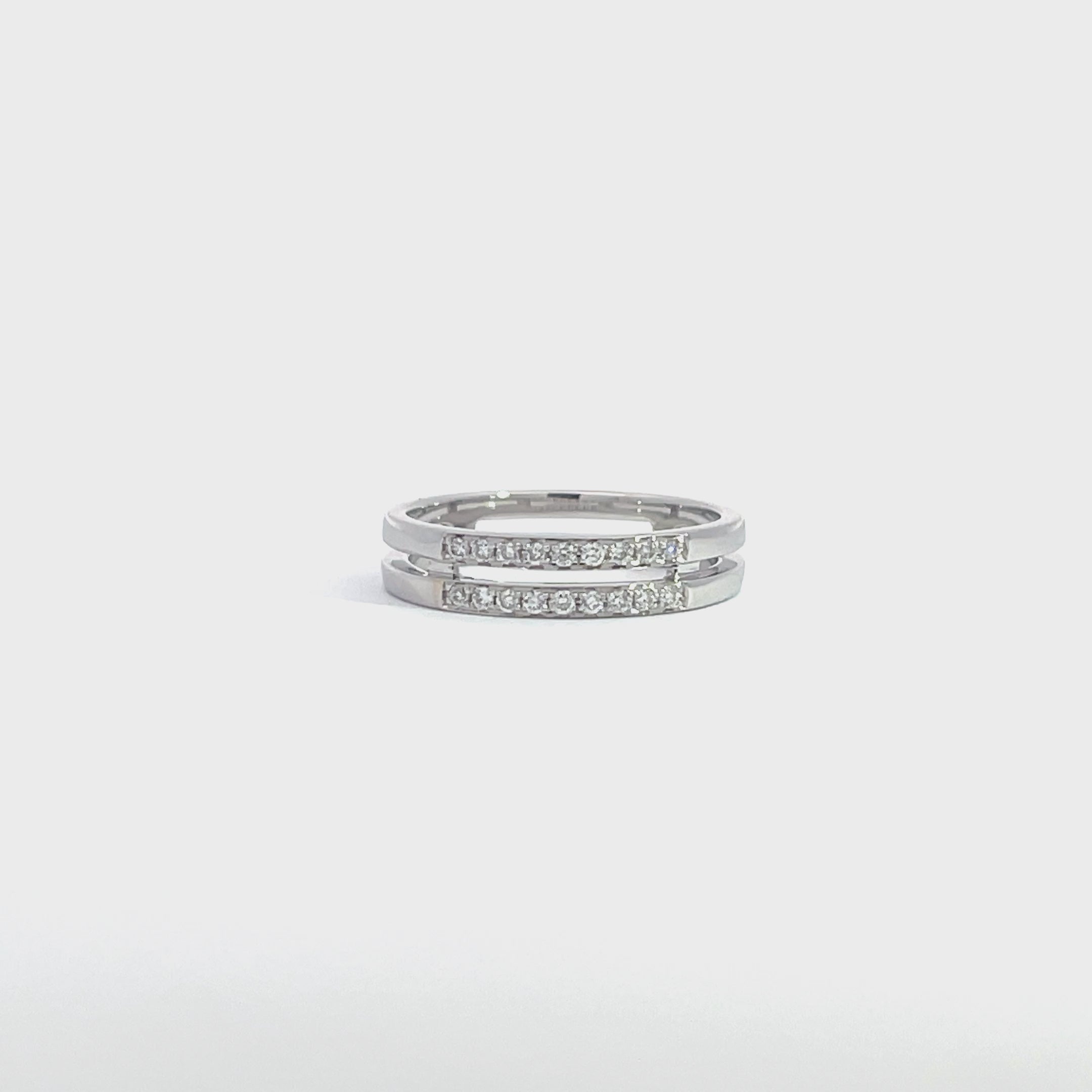 14K White Gold Double Row Ring with 18 Diamonds