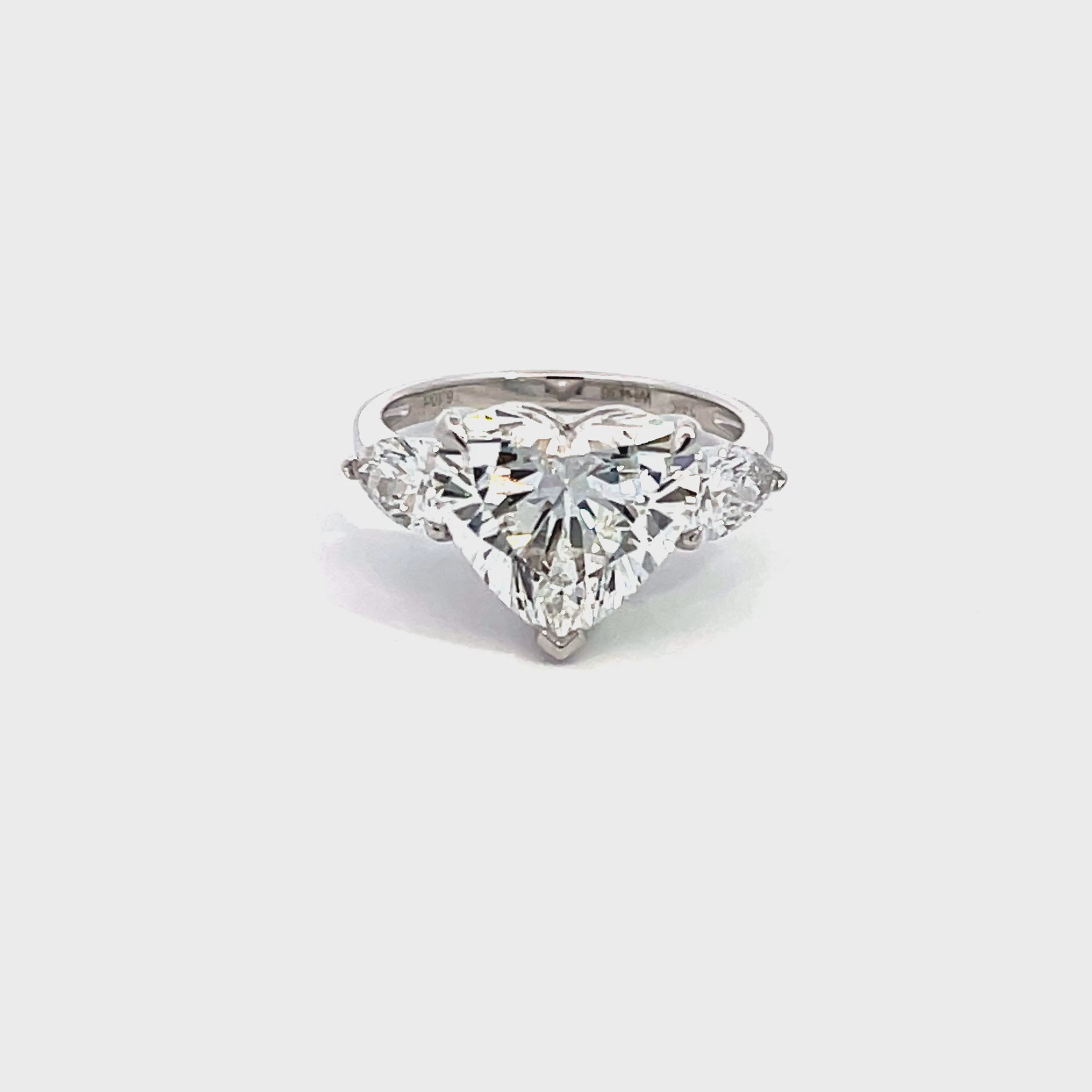 14K White Gold Lab Grown Diamond Ring with Heart Shaped Center Stone and Pear Shaped Side Stones