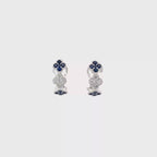 14K White Gold Clover Style Latch Back Earrings with 20 Sapphires and 10 Diamonds