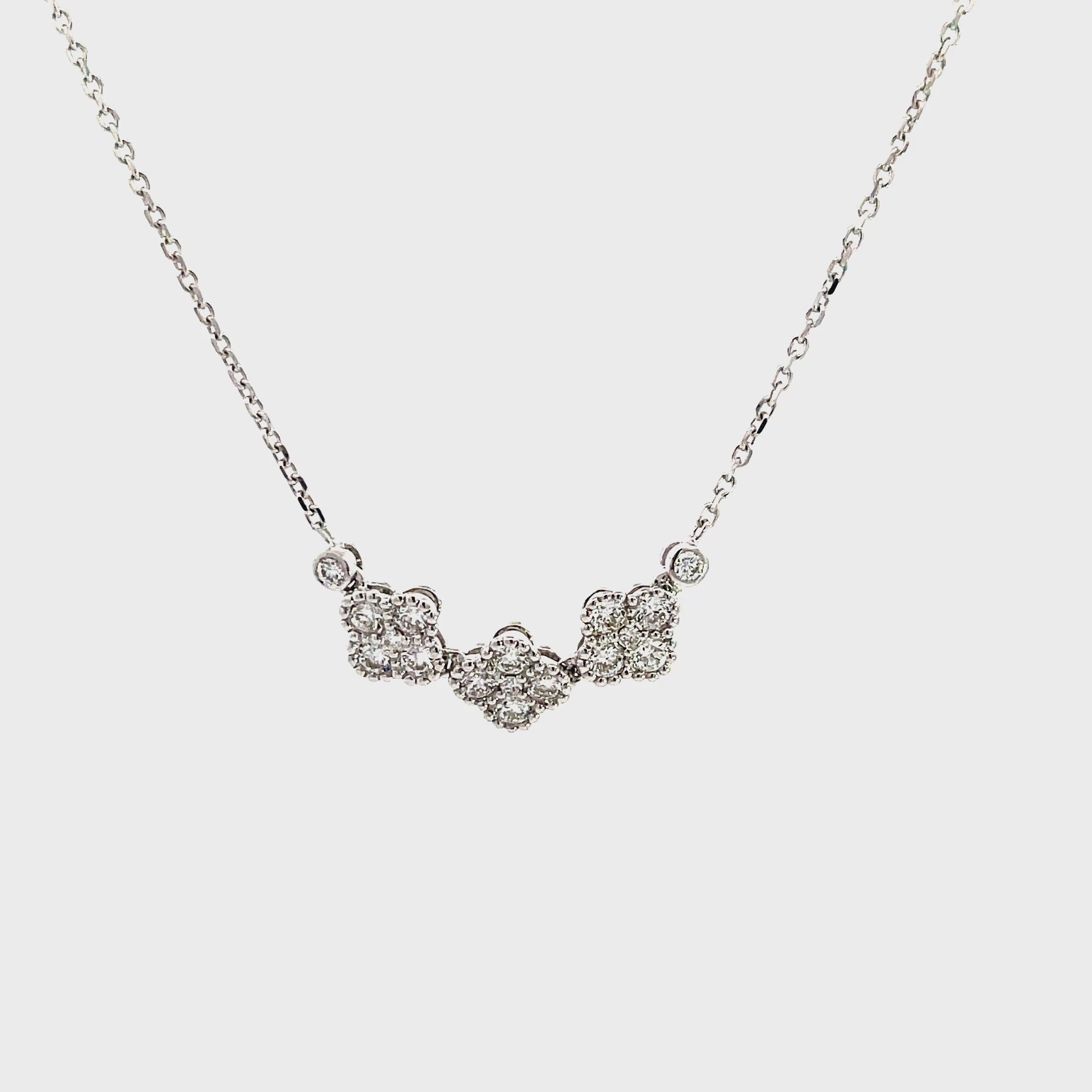 14K White Gold Triple Clover Diamond Pendant Necklace