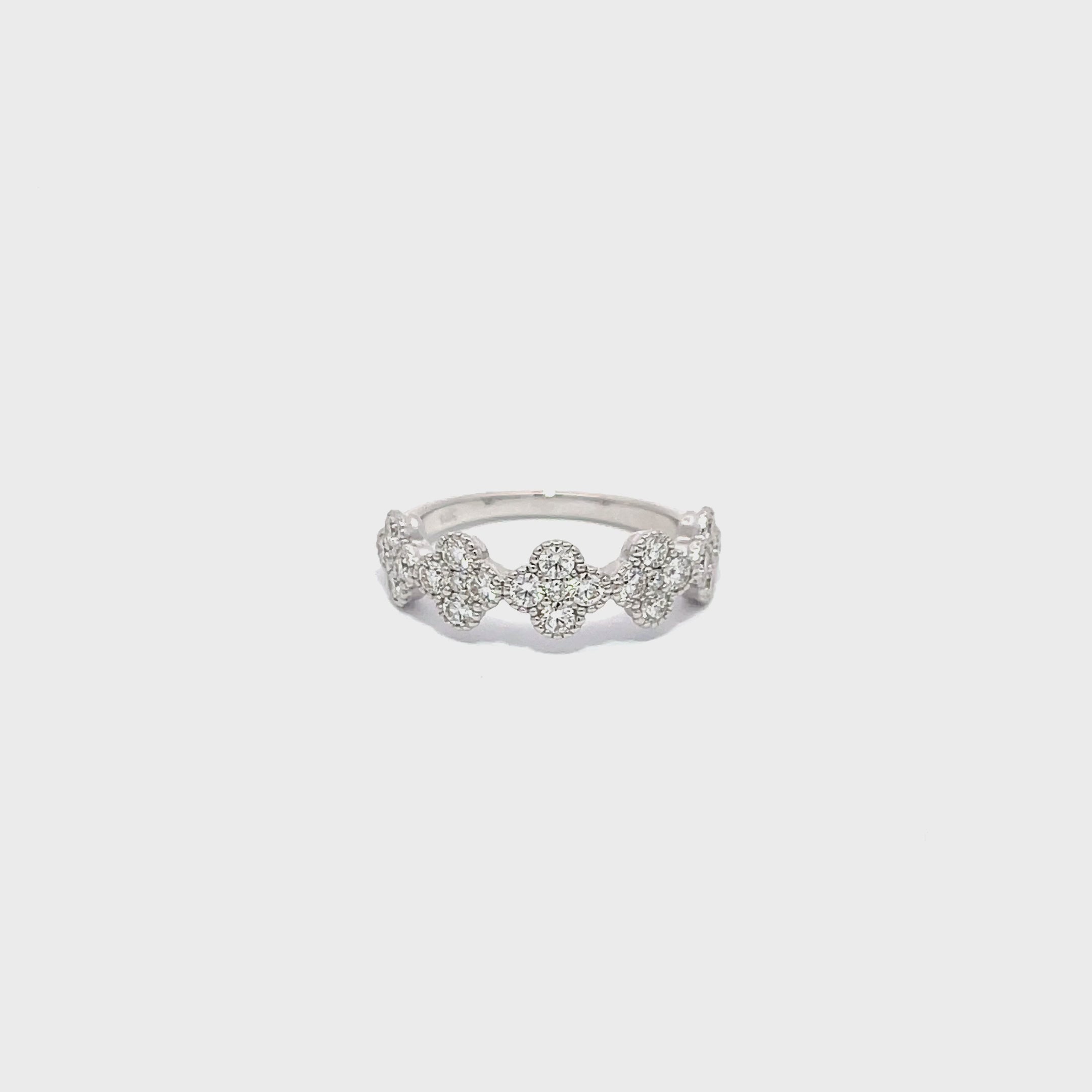 14K White Gold Diamond Clover Cluster Half-Eternity Ring