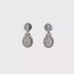 14K White Gold Oval Halo Drop Earrings with 96 Diamonds