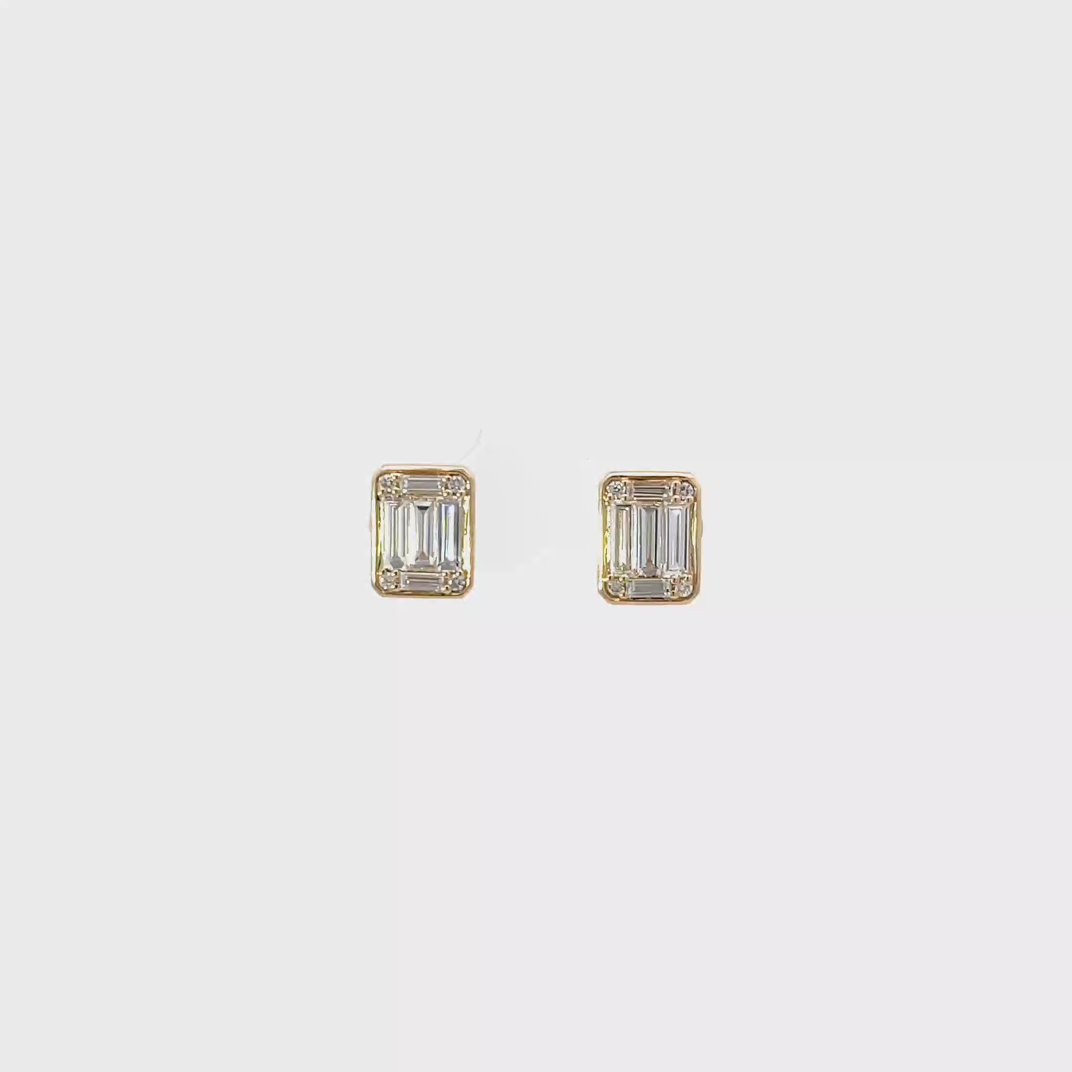 14K Yellow Gold Baguette Stud Earrings