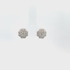 14K White Gold Floral Ornamental Cluster Stud Earrings with 46 Diamonds