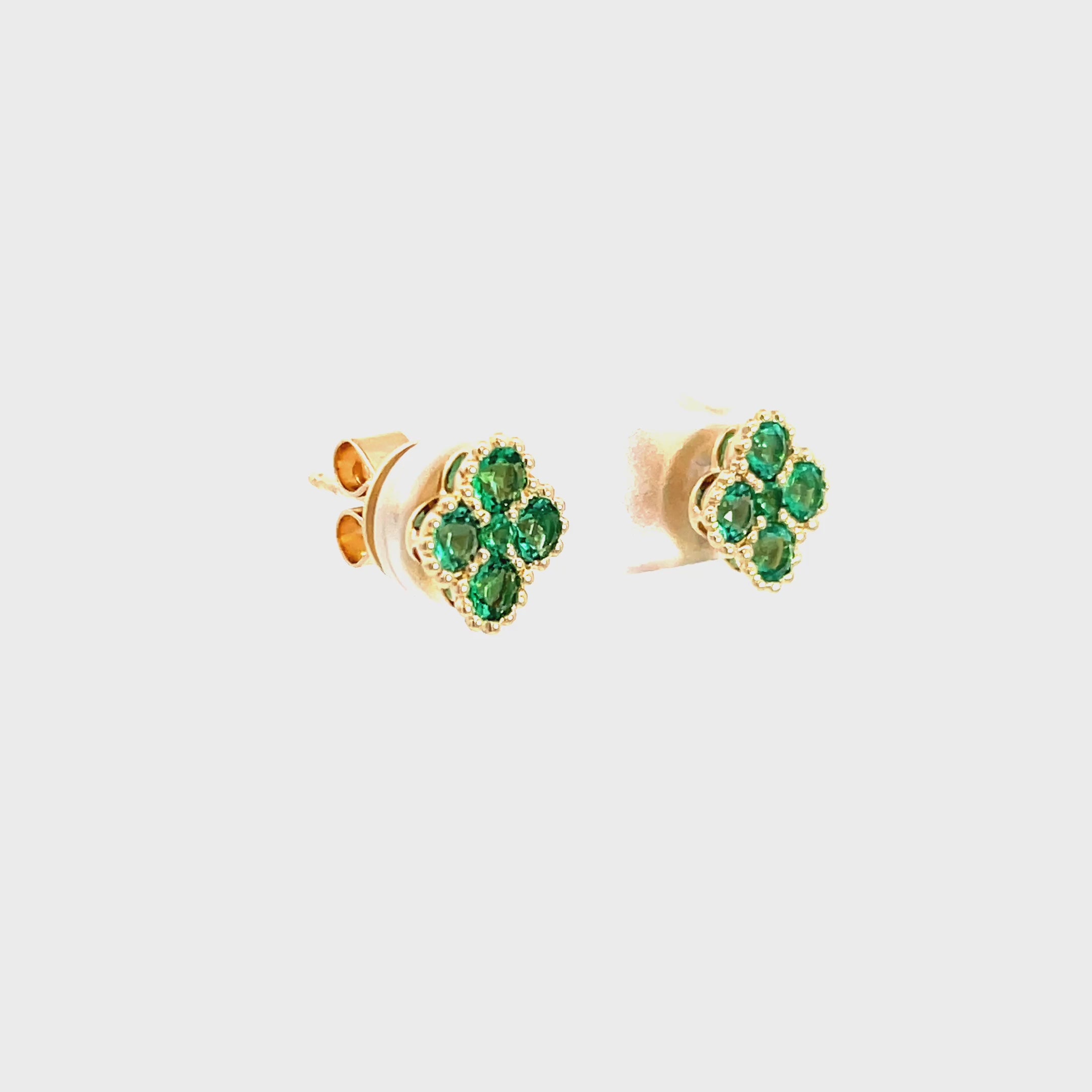 14K Yellow Gold Emerald Clover Studs with Milgrain Detailing