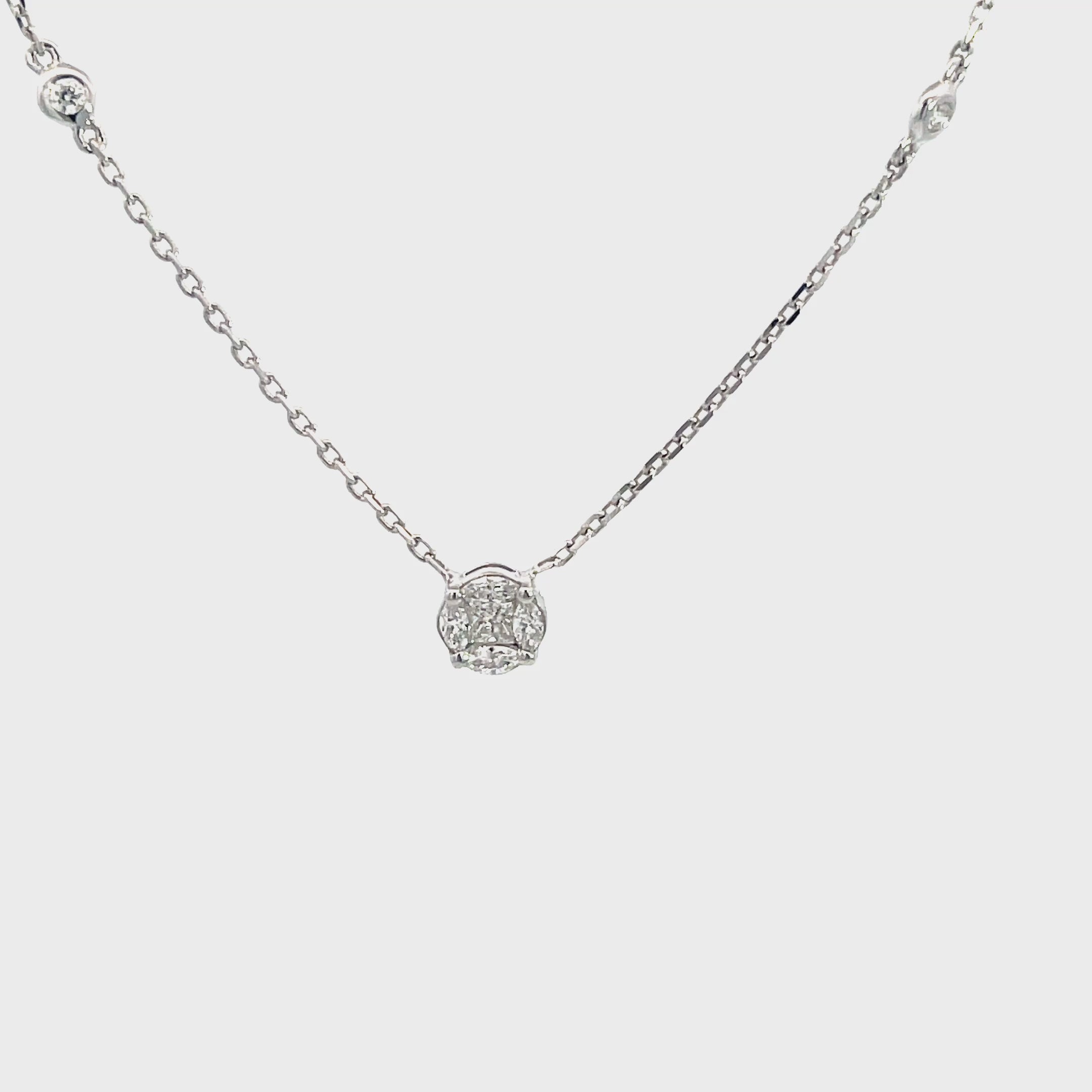 14K White Gold Round Illusion Pendant Necklace