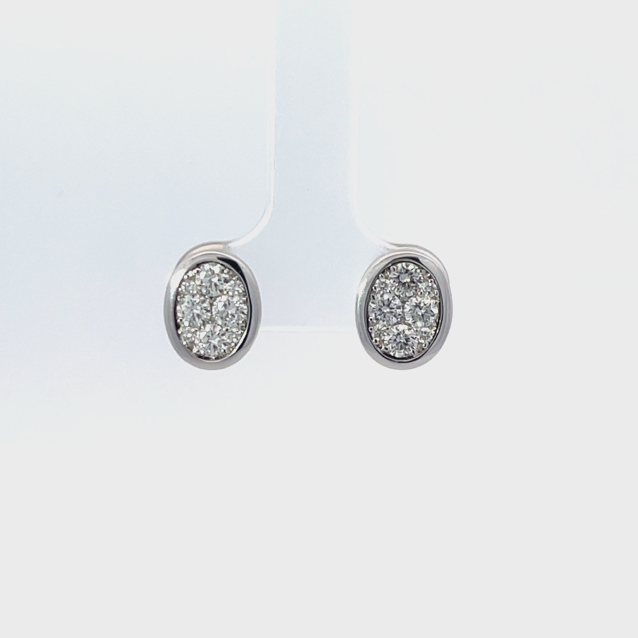 14K White Gold Oval-Shaped Bezel Setting Illusion Stud Earrings