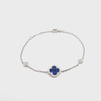 14K White Gold Chain Bracelet with Sapphire and Diamond Halo Clover Clusters