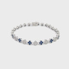 14K White Gold Diamond and Sapphire Clover Cluster Tennis Bracelet