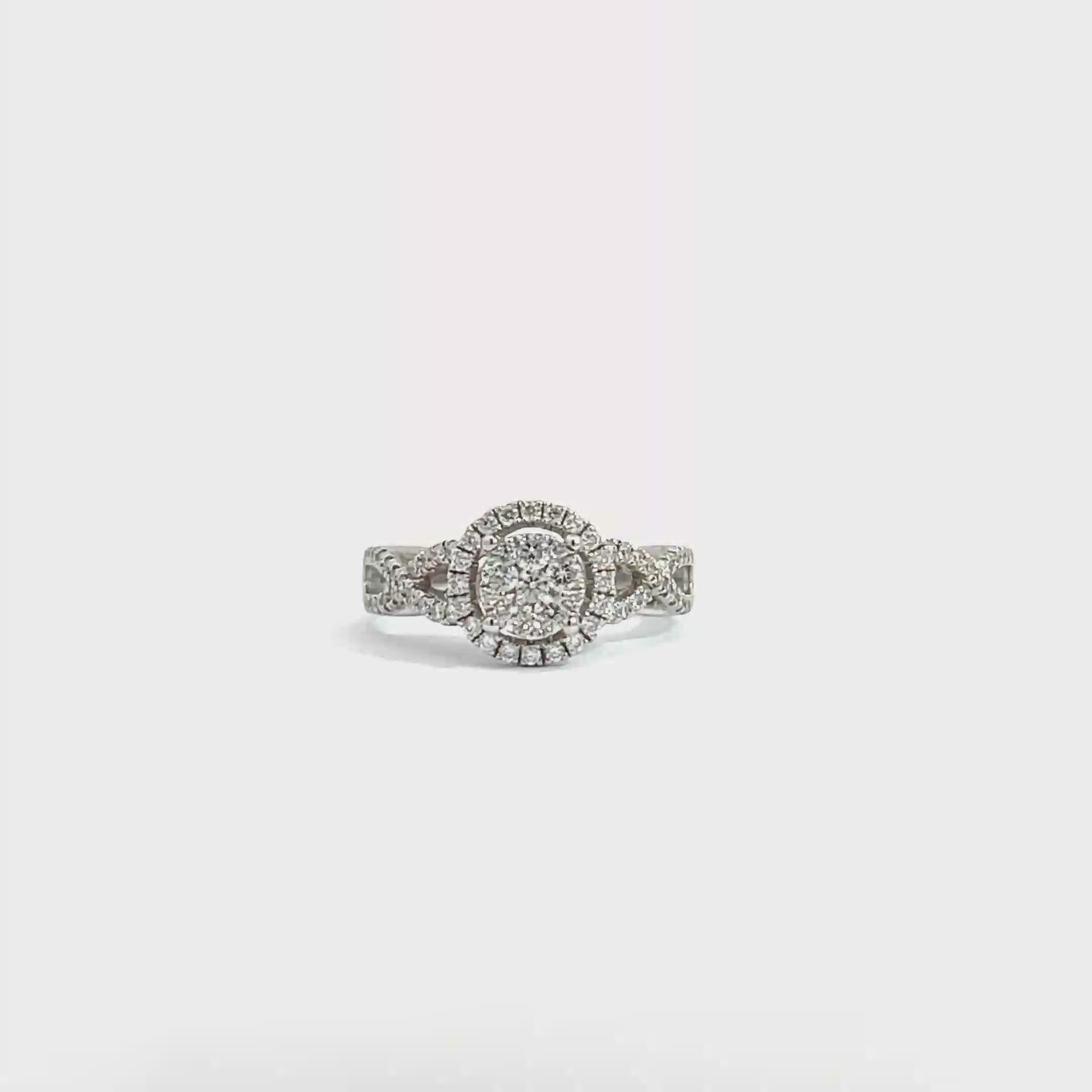 14K White Gold Halo Twist Illusion Ring with 71 Diamonds