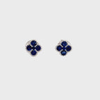 14K White Gold Sapphire Clover Studs with Milgrain Detailing