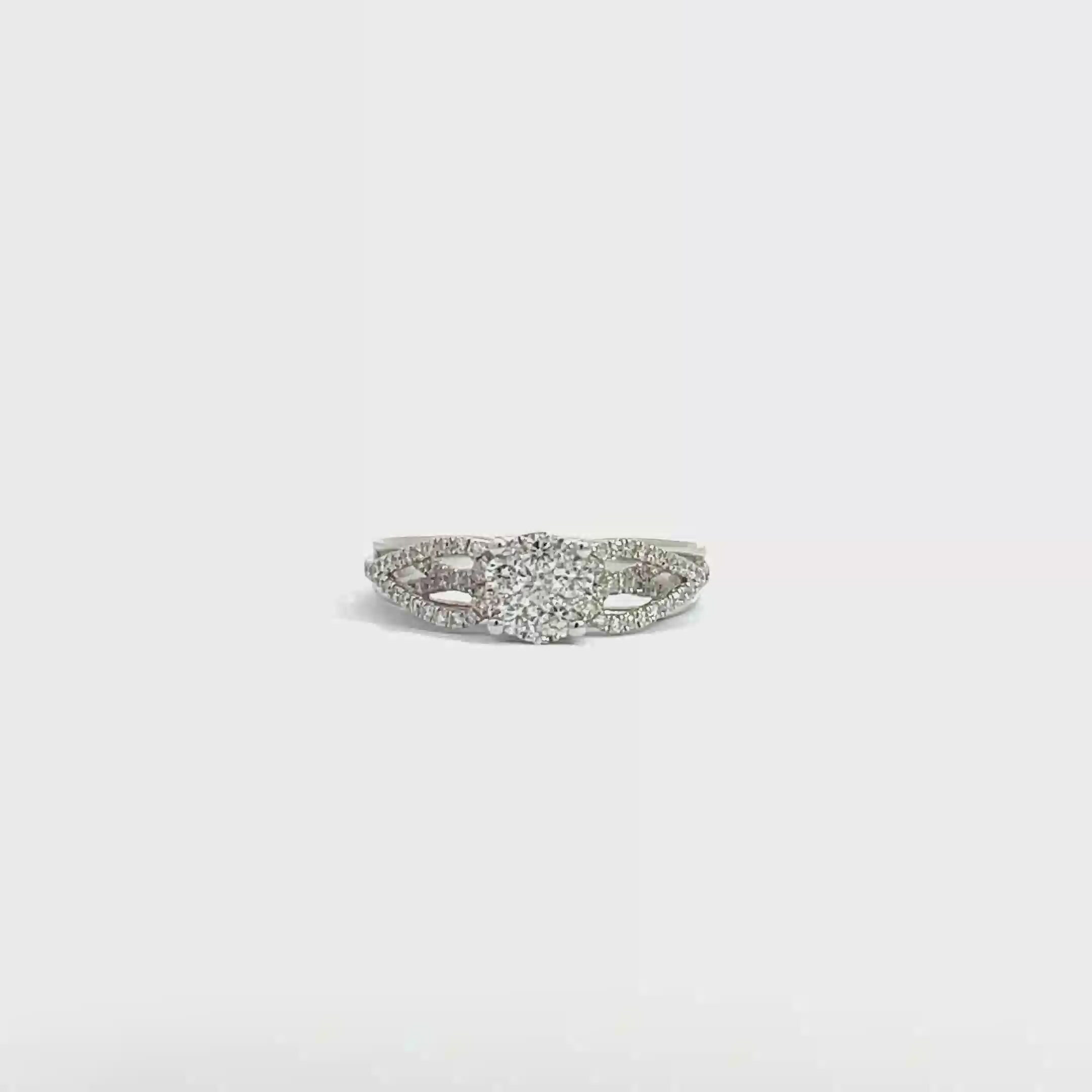 14K White Gold Illusion Ring with Split Shank and 81 Diamonds