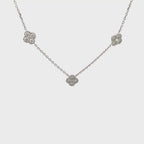14K White Gold Chain Necklace with 3 Diamond Clover Clusters