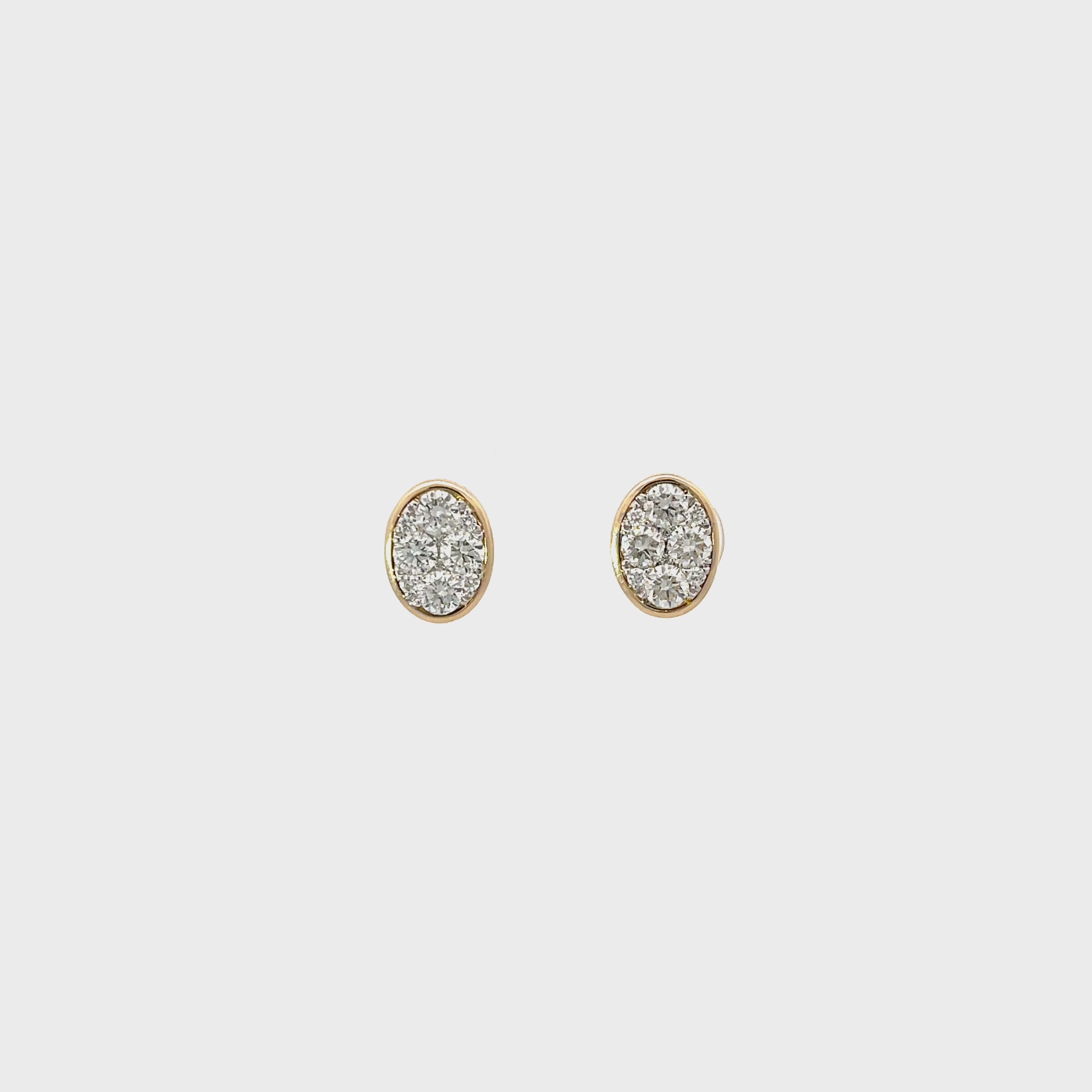 14K Yellow Gold Oval-Shaped Bezel Setting Illusion Stud Earrings