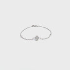 14K White Gold Chain Bracelet with Diamond Clover Cluster and Bezel Set Diamonds