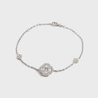 14K White Gold Chain Bracelet with Diamond Halo Clover Clusters
