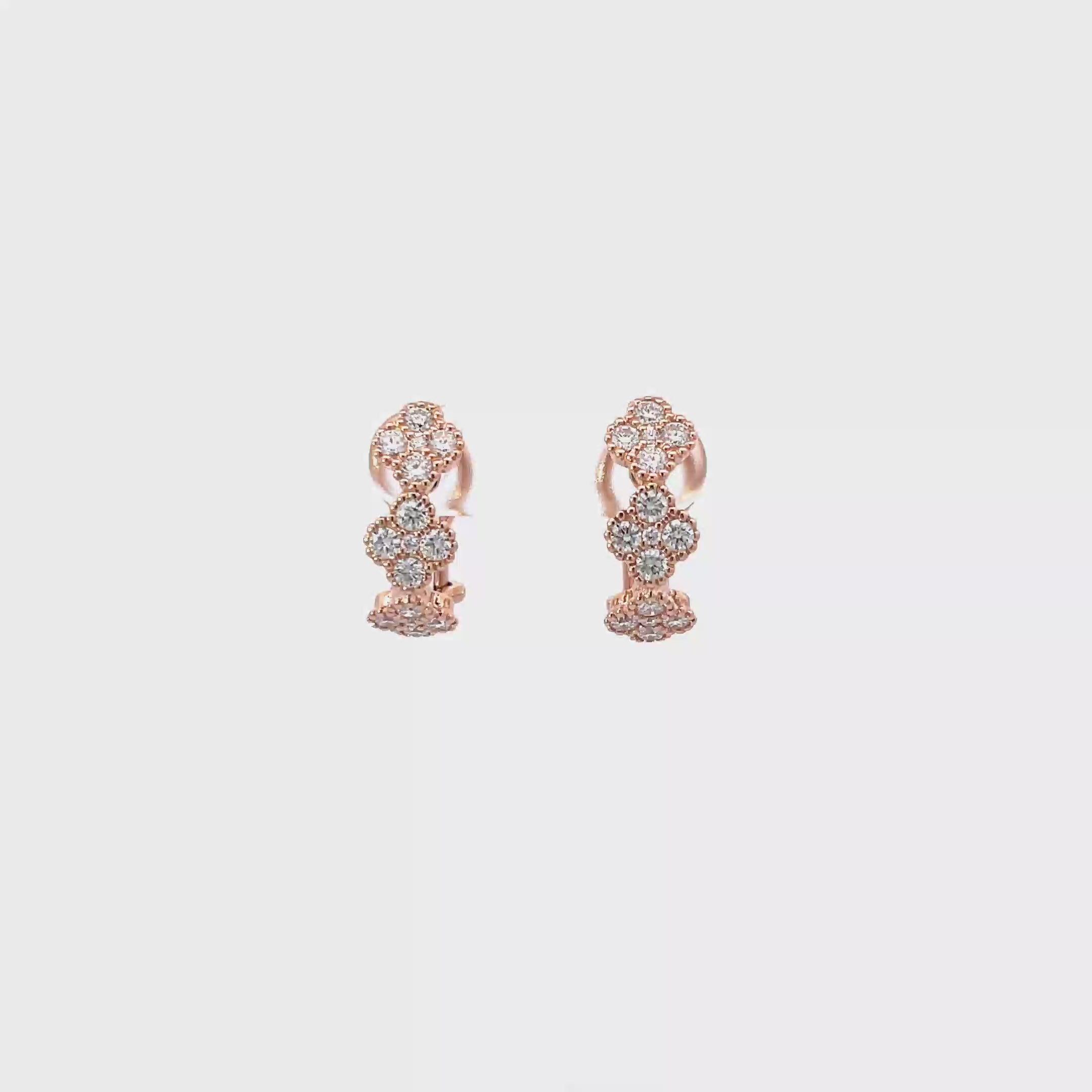 14K Clover Style Rose Gold Latch Back Earrings with 30 Diamonds