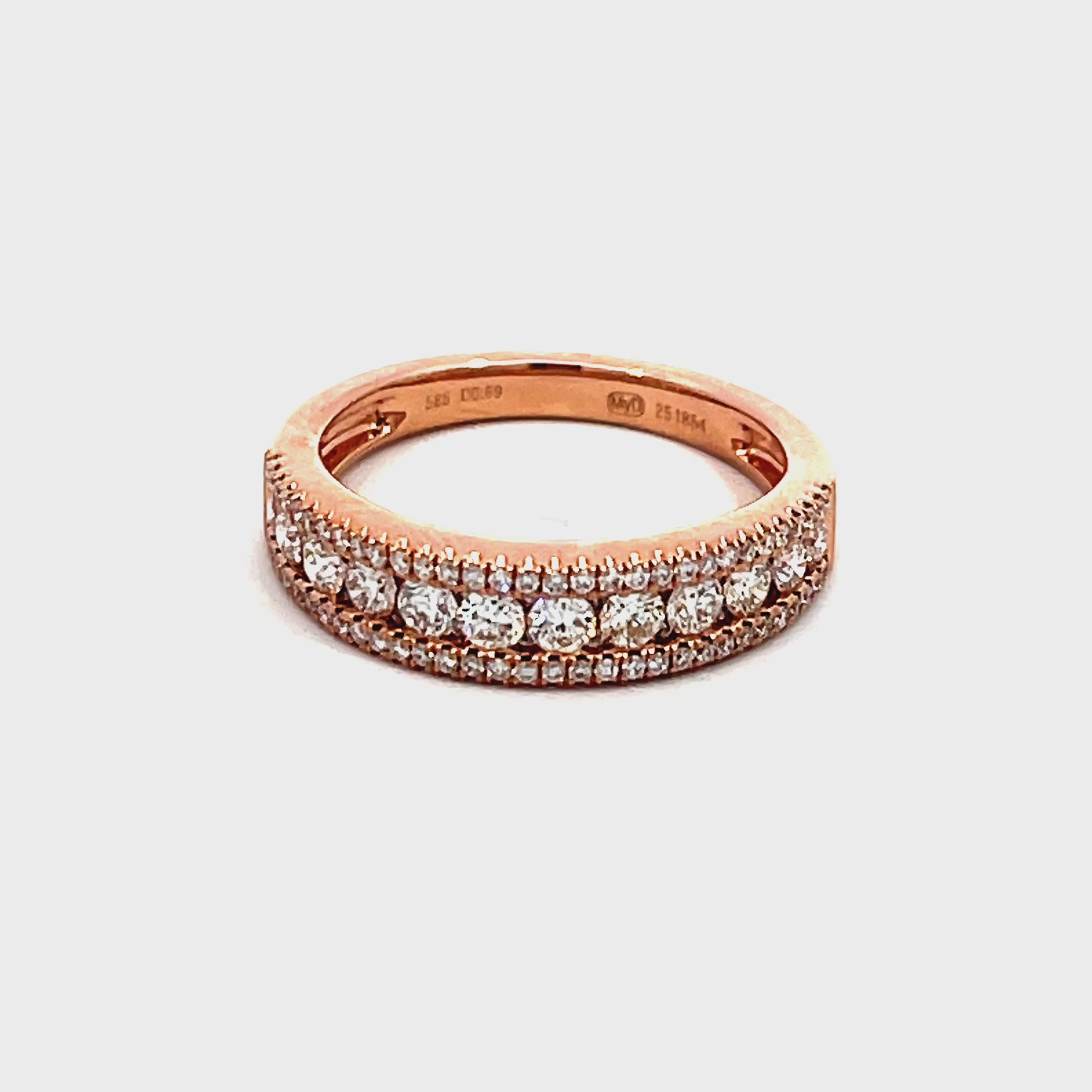 14K Rose Gold Half Eternity Channel and Pave Set Diamond Ring