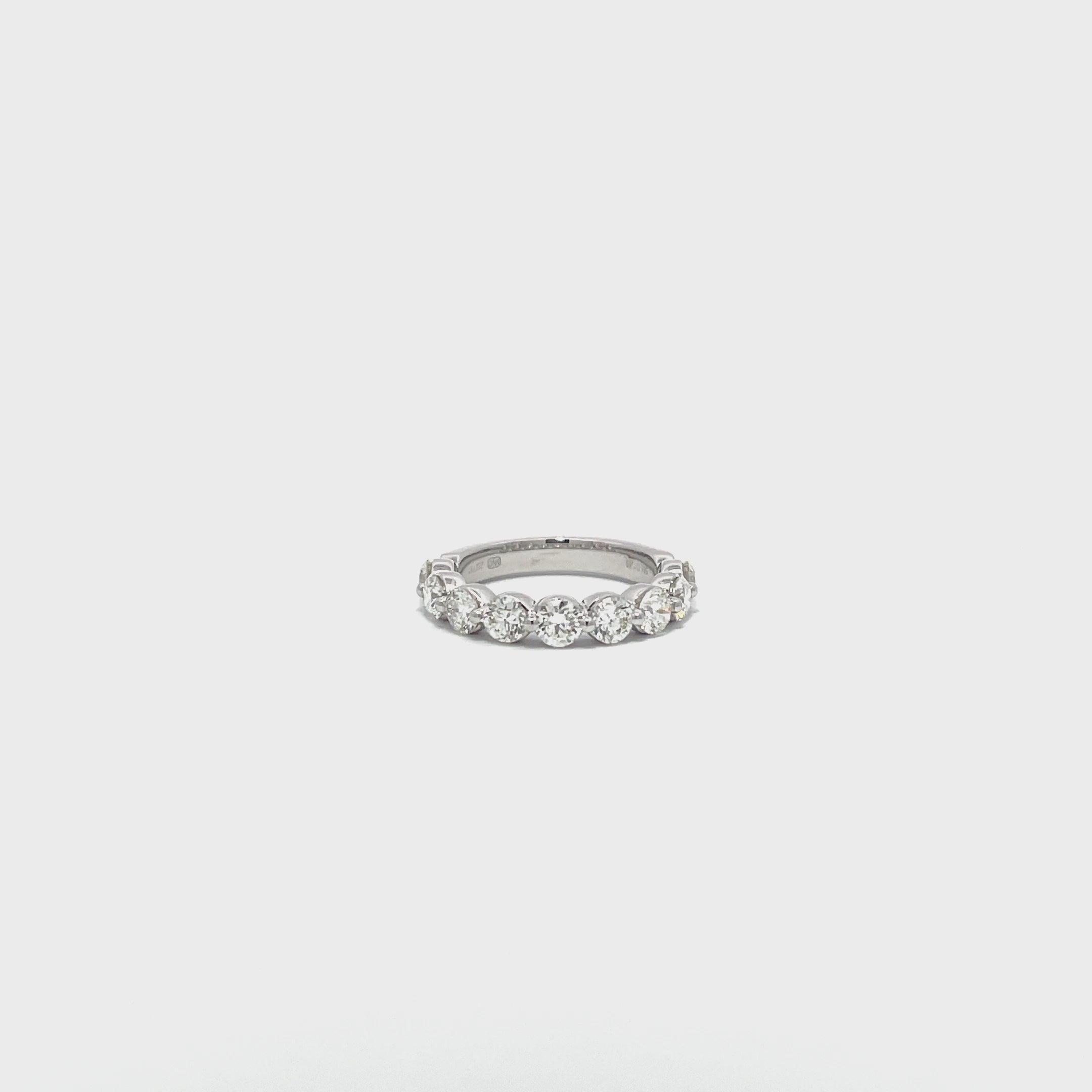 14K White Gold Half Eternity Diamond Ring in Beaded Shared Prong Setting