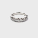 14K White Gold Half Eternity Vintage Style Ring with Milgrain Detailing