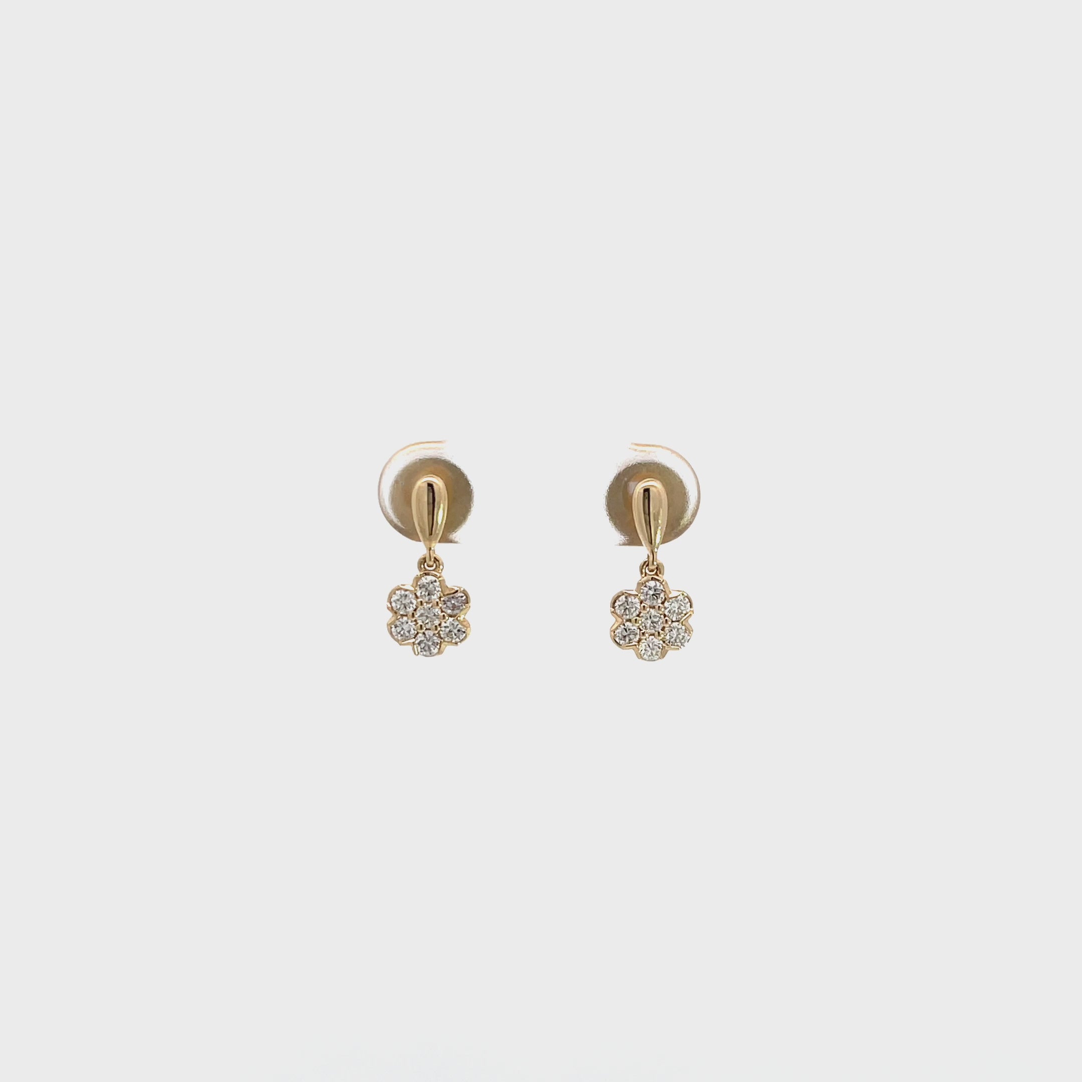14K Yellow Gold Floral Diamond Cluster Drop Earrings