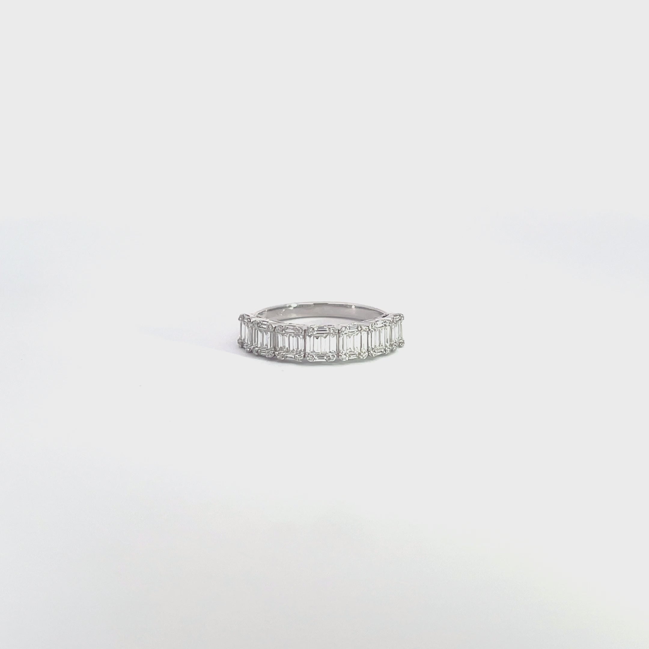 14K White Gold Emerald Cut Illusion Half Eternity Diamond Cluster Ring