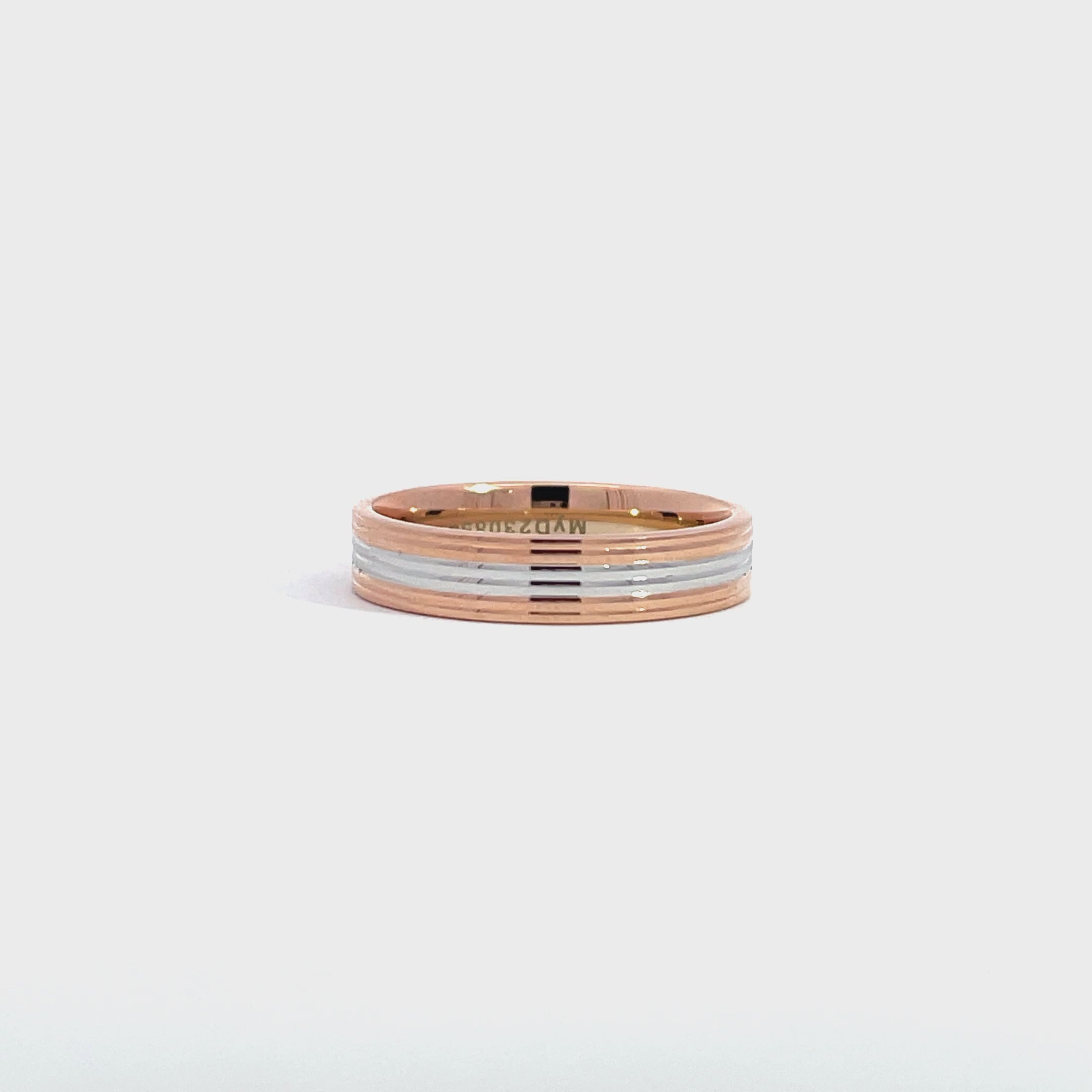 14K White Rose Gold Ribbed Wedding Band