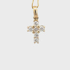 14K Yellow Gold Cross Pendant with Bale and 6 Diamonds