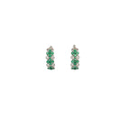 14K White Gold Huggie Hoop Earrings with 30 Emeralds and 8 Diamonds