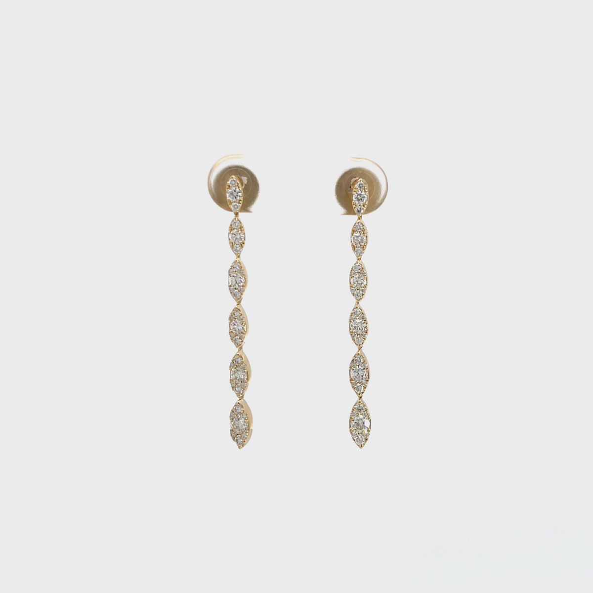 14K Yellow Gold Tiered Marquise Motif Diamond Earrings