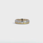 14K Yellow White Gold Wedding Band with 3 Flush-Set Diamonds