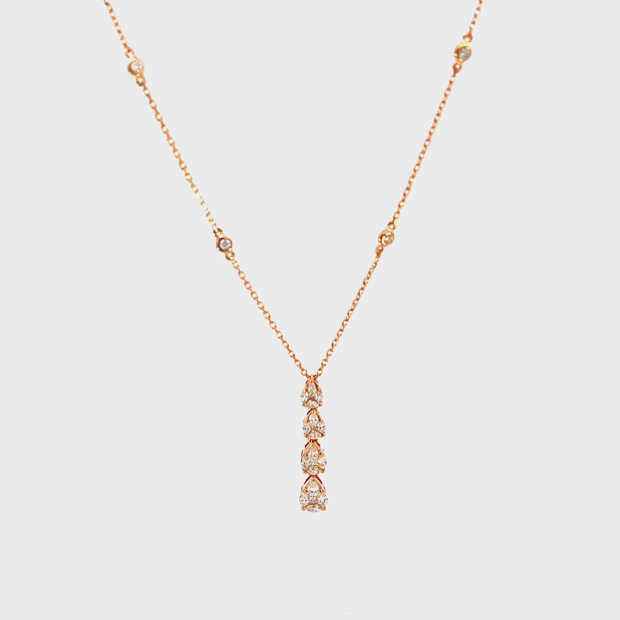 14K Rose Gold Tiered Diamond Teardrop Pendant Necklace