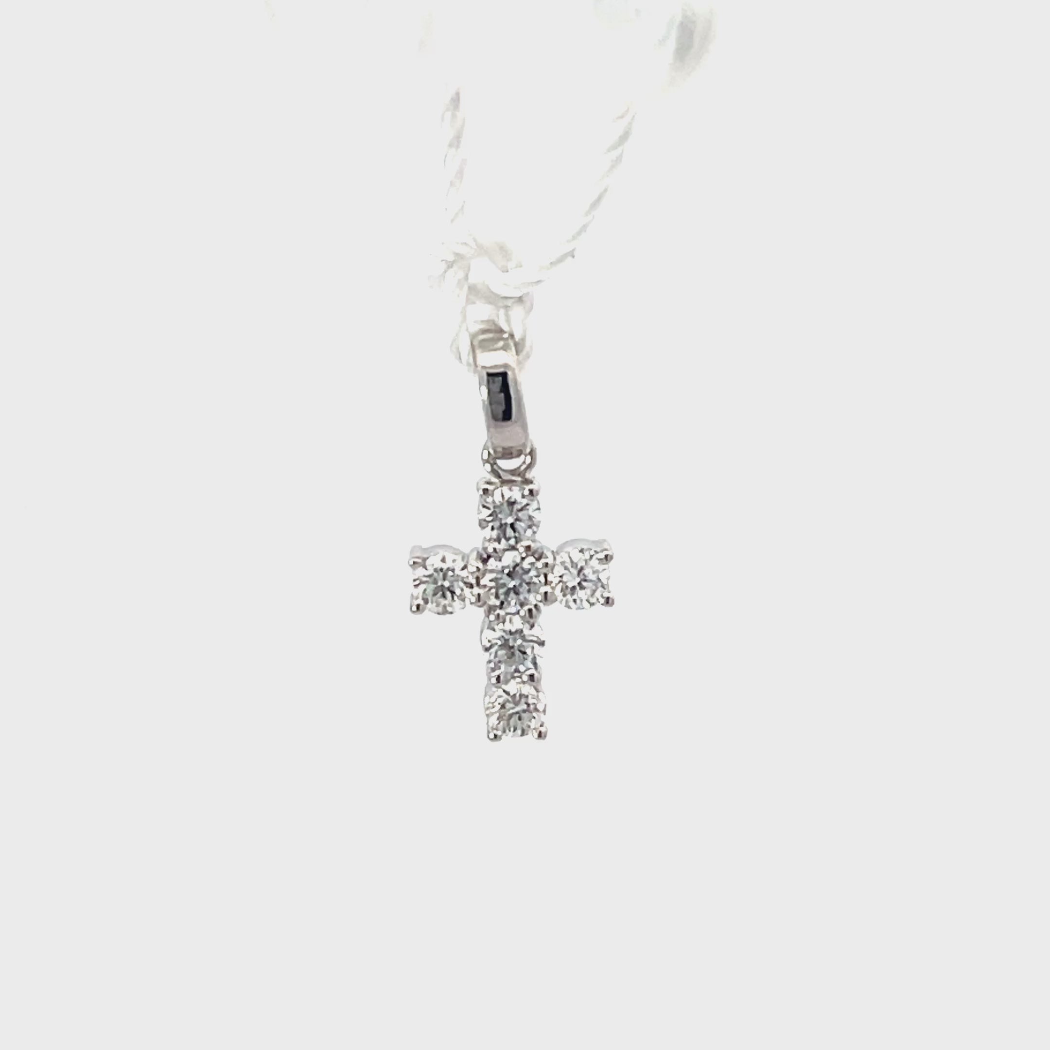 14K White Gold Cross Pendant with Bale and 6 Diamonds