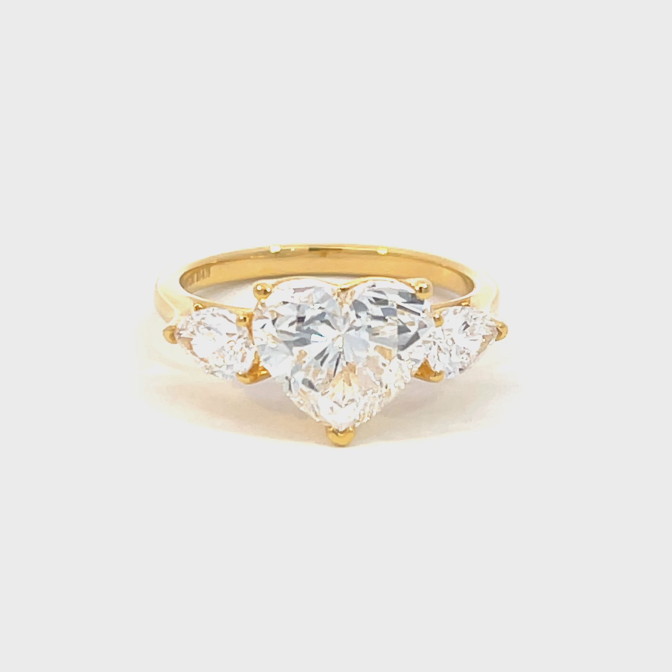 14K Yellow Gold Lab Grown Diamond Ring with Heart Shaped Center Stone and Pear Shaped Side Stones