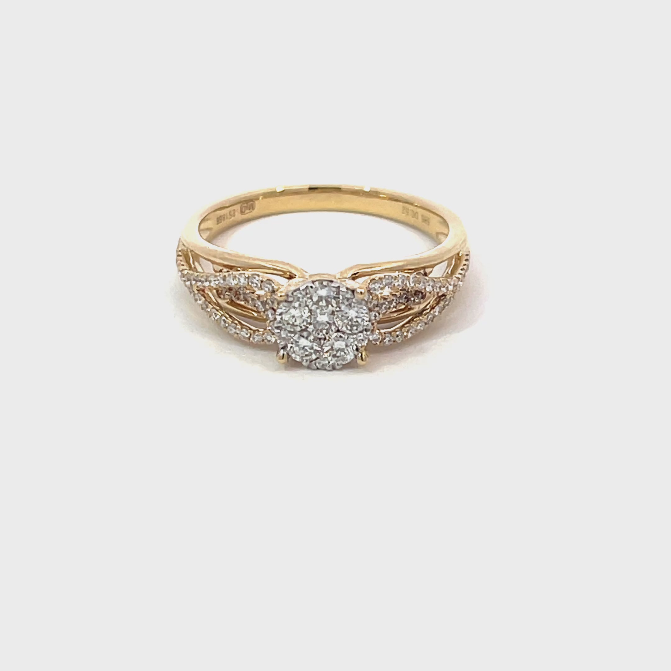 14K Yellow Gold Illusion Ring with Split Shank and 81 Diamonds