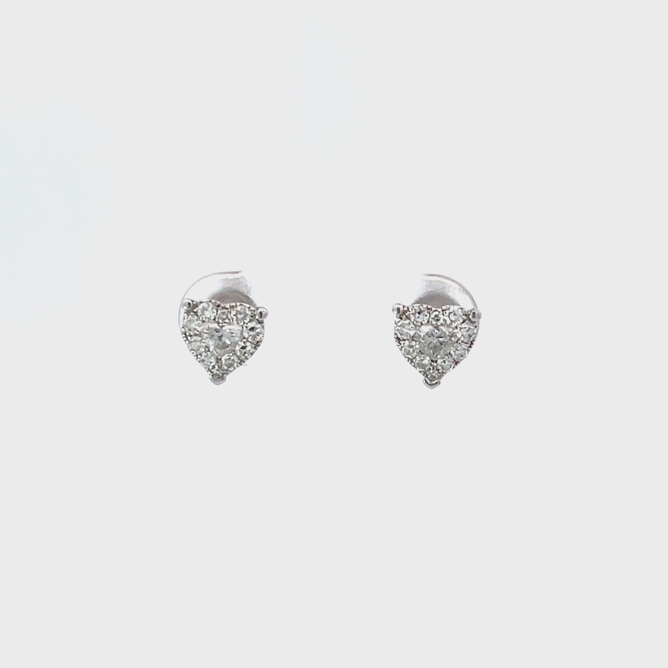 14K White Gold Heart-Shaped Cluster Illusion Stud Earrings with Heart-Shaped Diamond Center