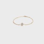 14K Yellow Gold Chain Bracelet with Diamond Clover Cluster and Bezel Set Diamonds