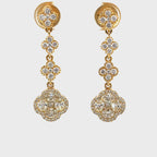 14K Yellow Gold Tiered Diamond Clover Drop Earrings
