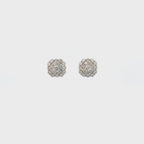 14K White Gold Cushion Shaped Ornamental Cluster Stud Earrings with 42 Diamonds