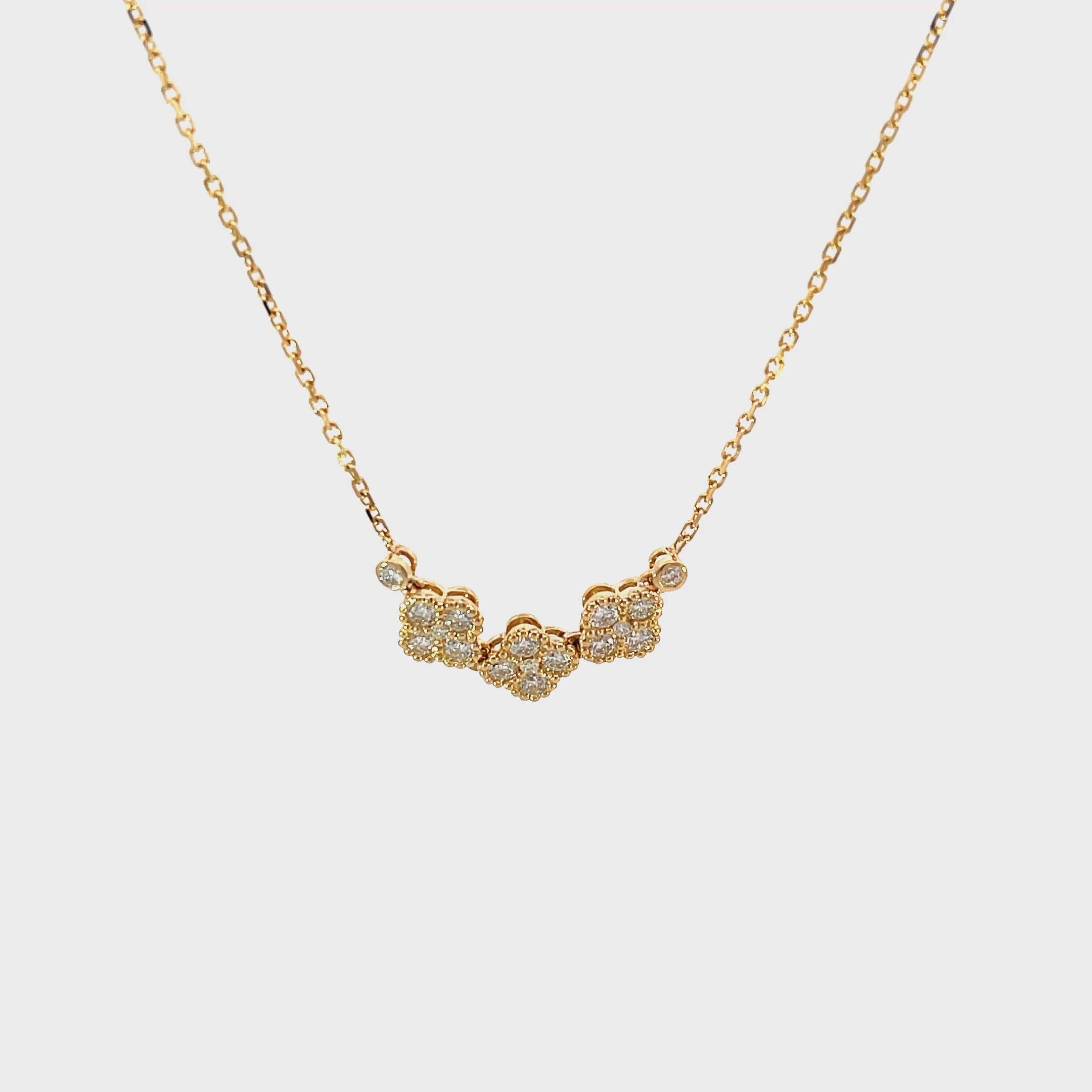 14K Yellow Gold Triple Clover Diamond Pendant Necklace