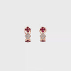 14K Rose Gold Clover Style Latch Back Earrings with 20 Rubies and 10 Diamonds