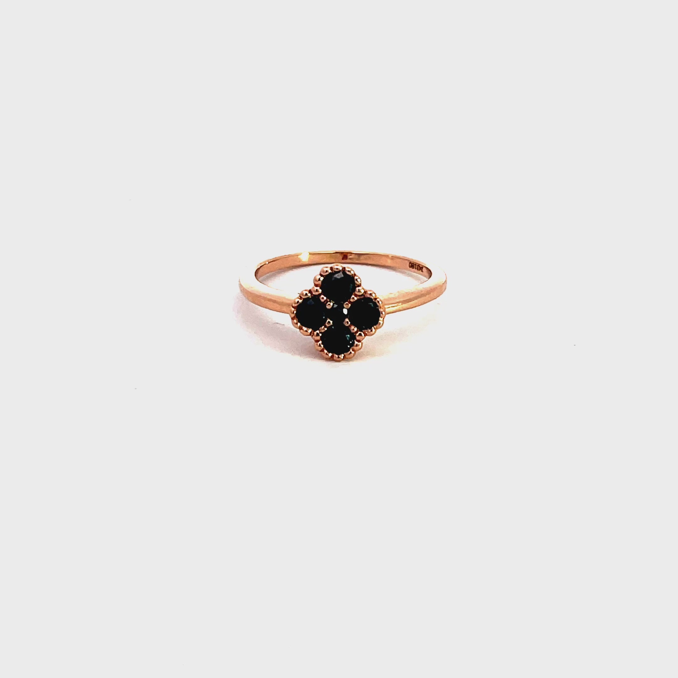 14K Rose Gold Ring with Black Diamond Clover Cluster